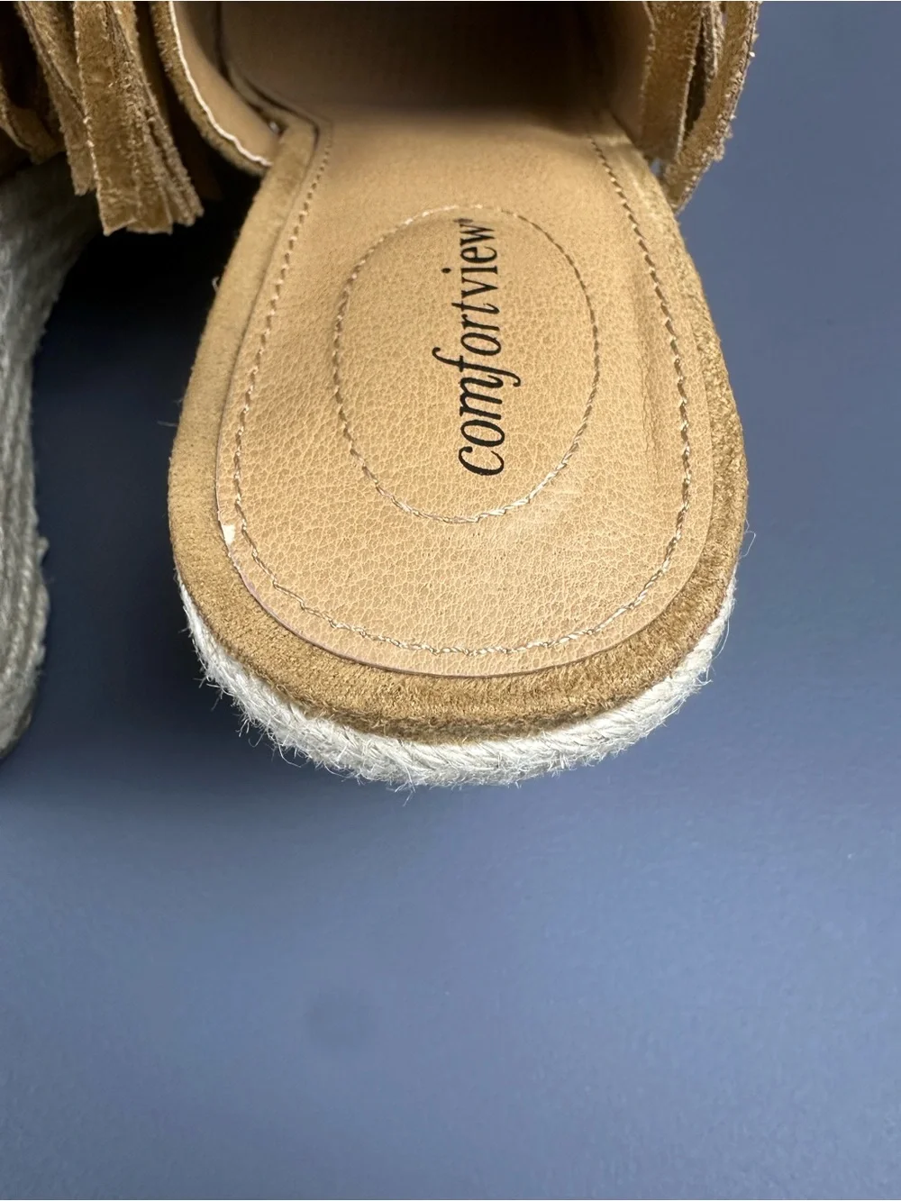 Comfortview Diane 11WW Tan Fringe Boho Espadrille Wedge Sandals Extra Wide